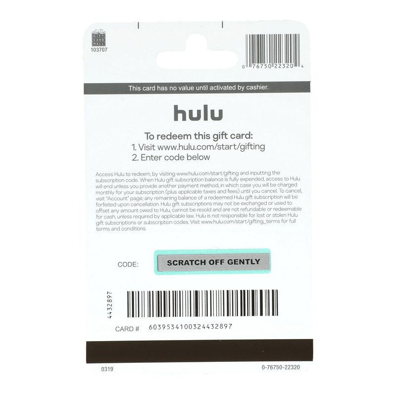 Hulu $50 Gift Card, 1 each