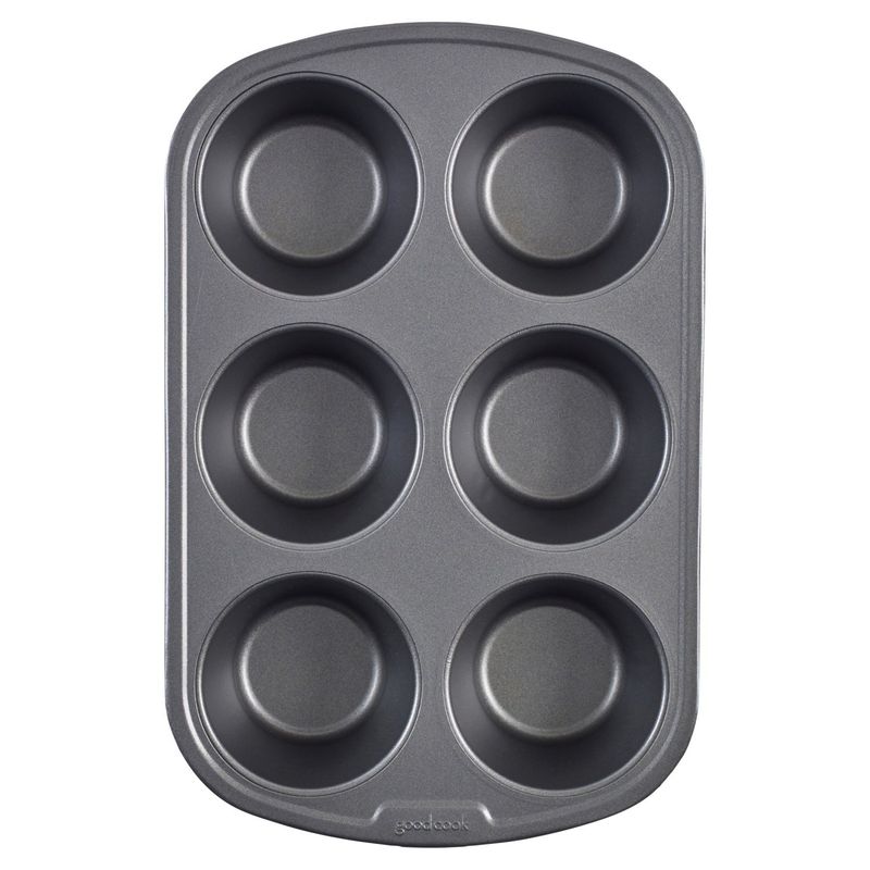 GoodCook Dishwasher Safe Nonstick Steel 6-Cup Jumbo Texas Muffin Pan, Gray