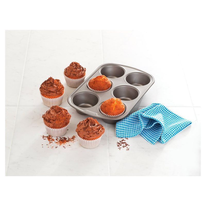 GoodCook Dishwasher Safe Nonstick Steel 6-Cup Jumbo Texas Muffin Pan, Gray