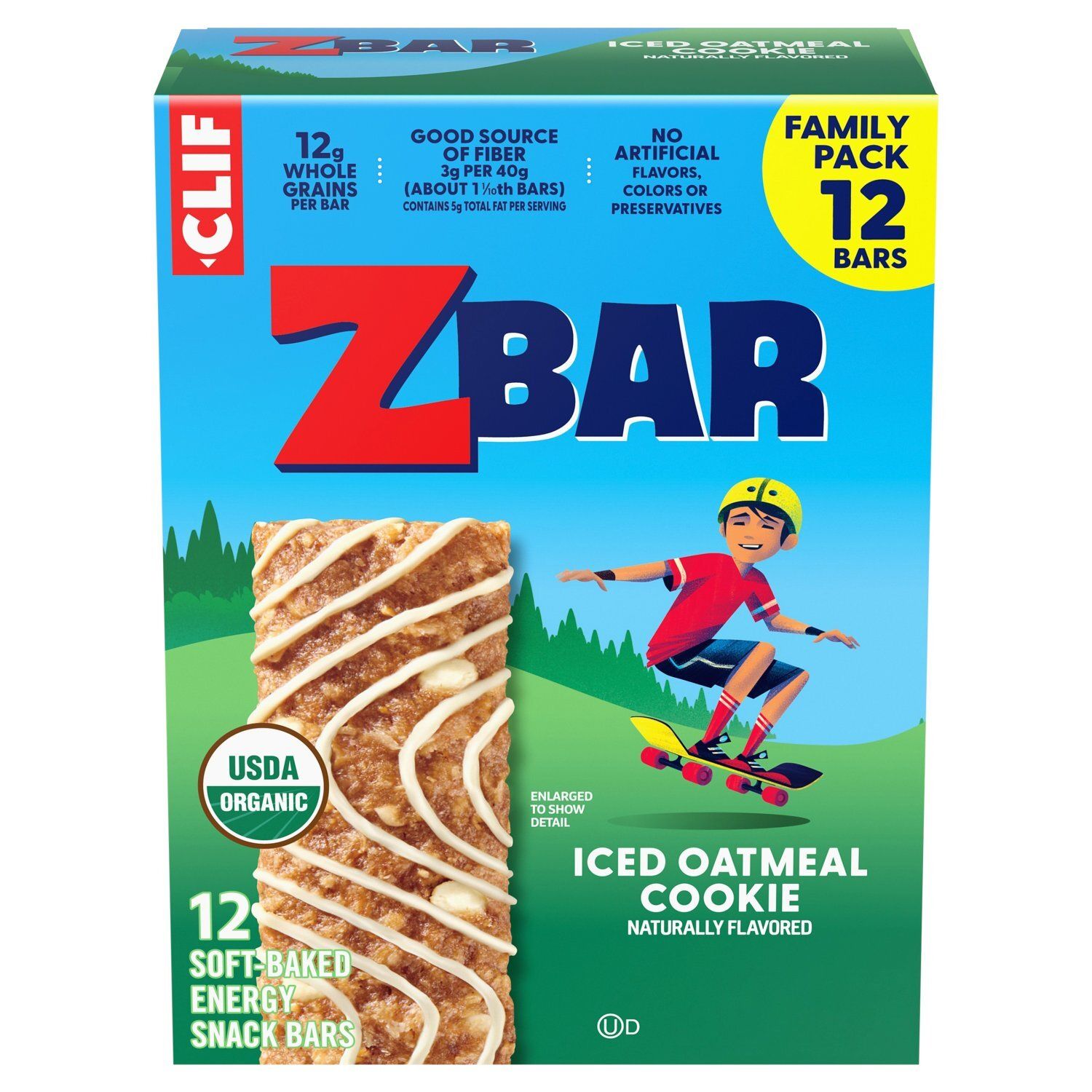Clif ZBar Iced Oatmeal Cookie Soft-Baked Energy Snack Bars Family Pack, 1.27 oz, 12 count