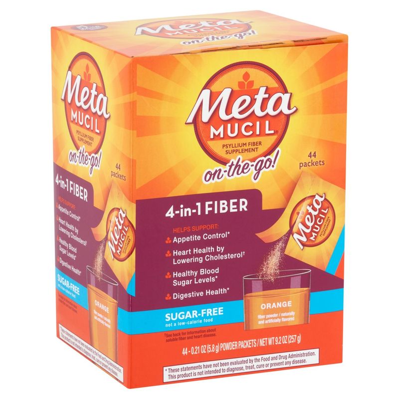 Meta Mucil Orange Fiber Powder Psyllium Fiber Supplement, 0.21 oz, 44 count