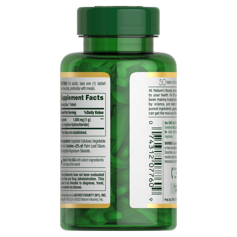 Nature's Bounty L-Arginine Tablets, 1000 mg, 50 count