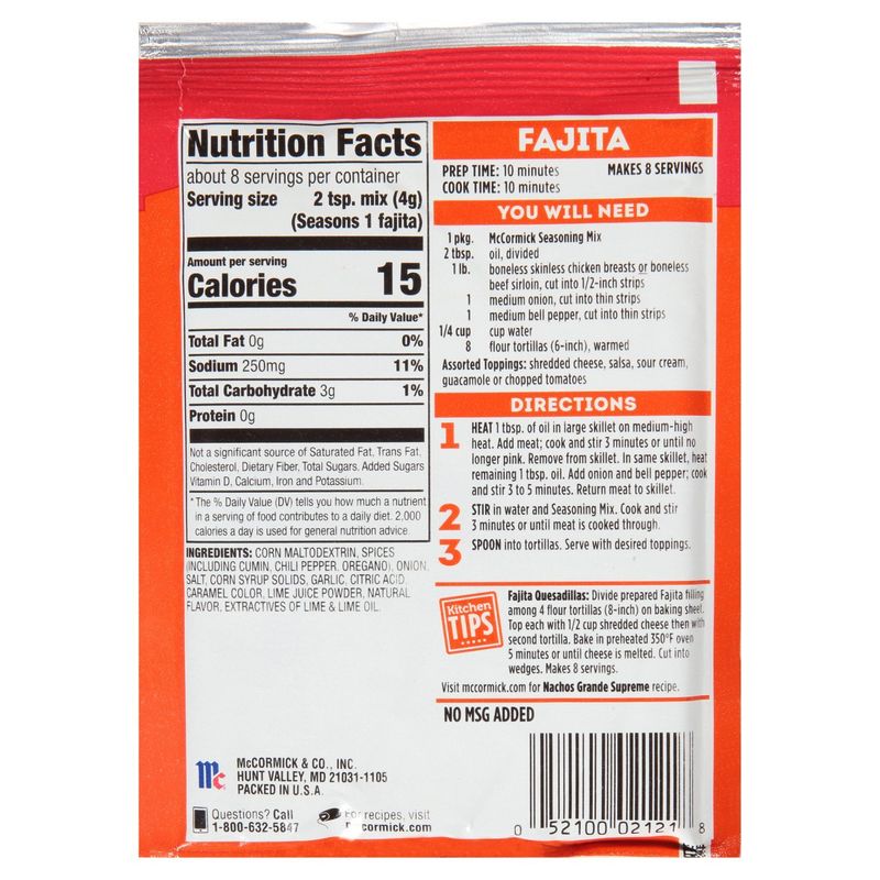 McCormick Fajita Seasoning Mix, 1.12 oz
