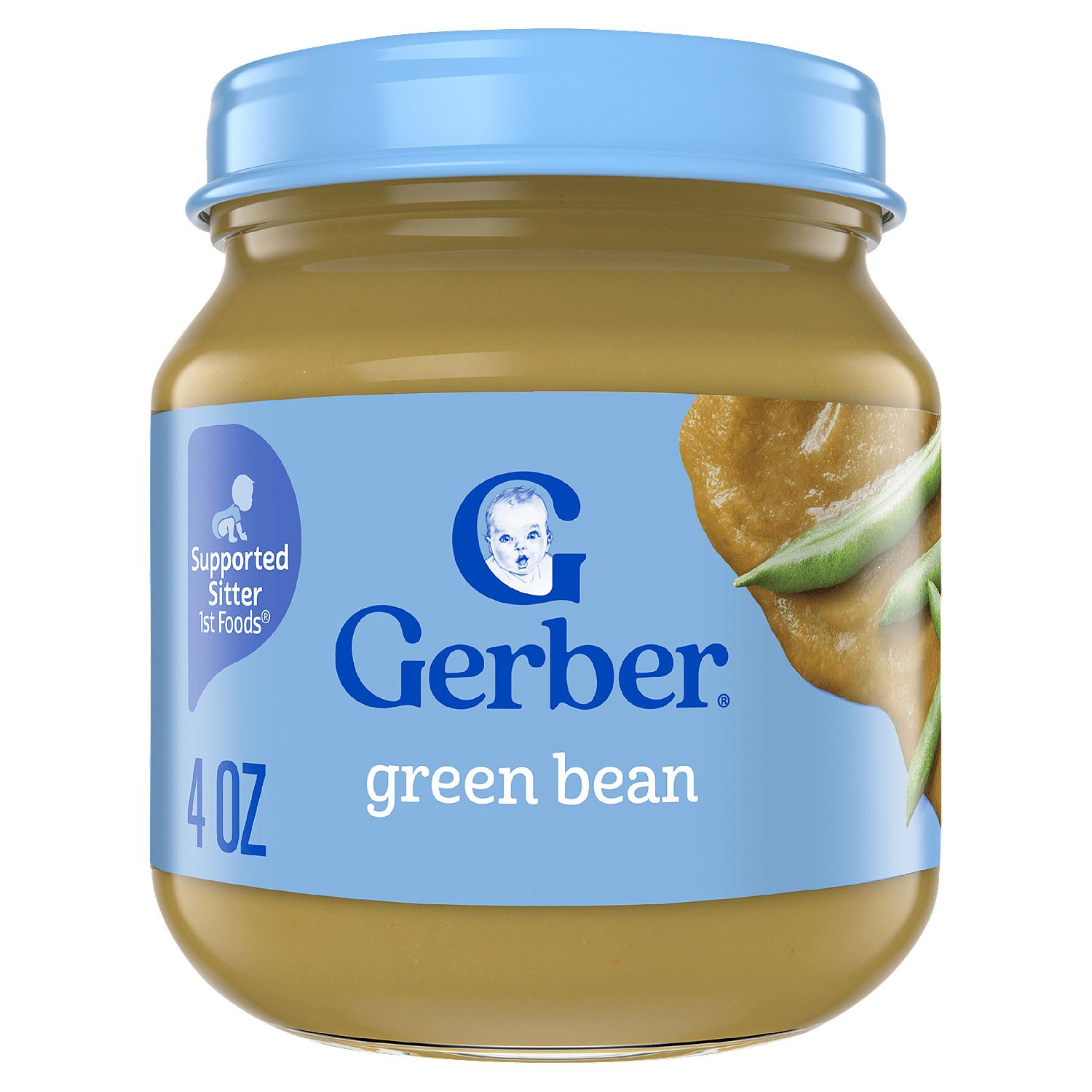 Gerber 1st Foods Green Bean Baby Food, Supported Sitter, 4 oz
