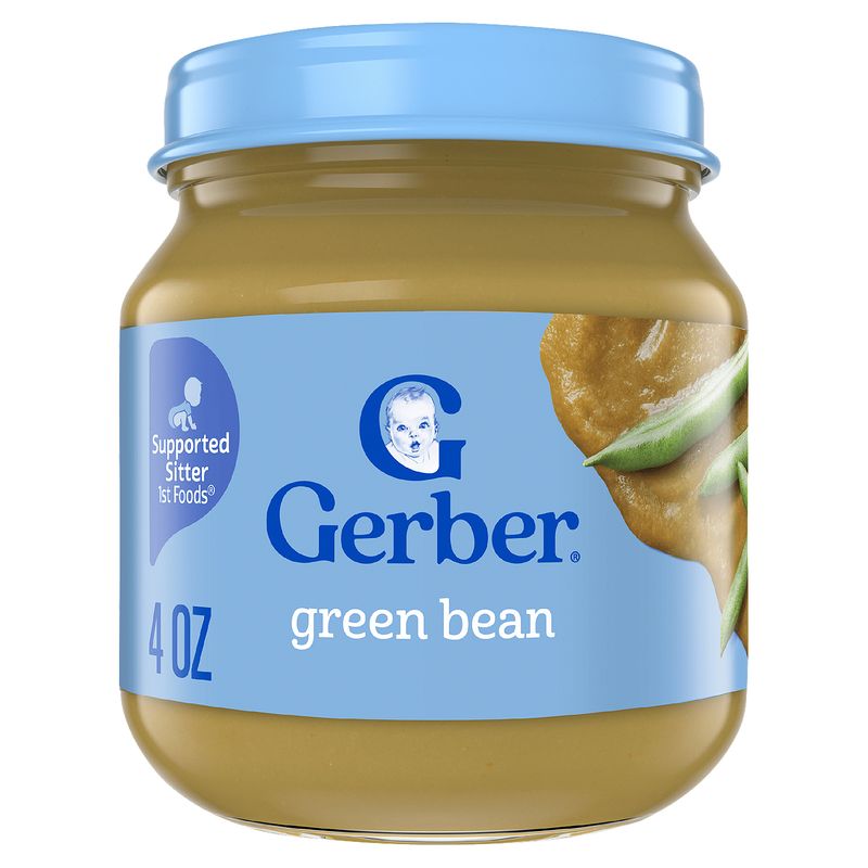 Gerber 1st Foods Green Bean Baby Food, Supported Sitter, 4 oz
