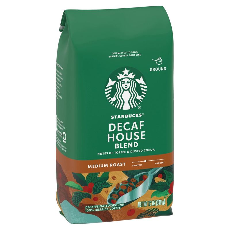 Starbucks Decaf House Blend Medium Roast Decaffeinated Ground Coffee, 12 oz
