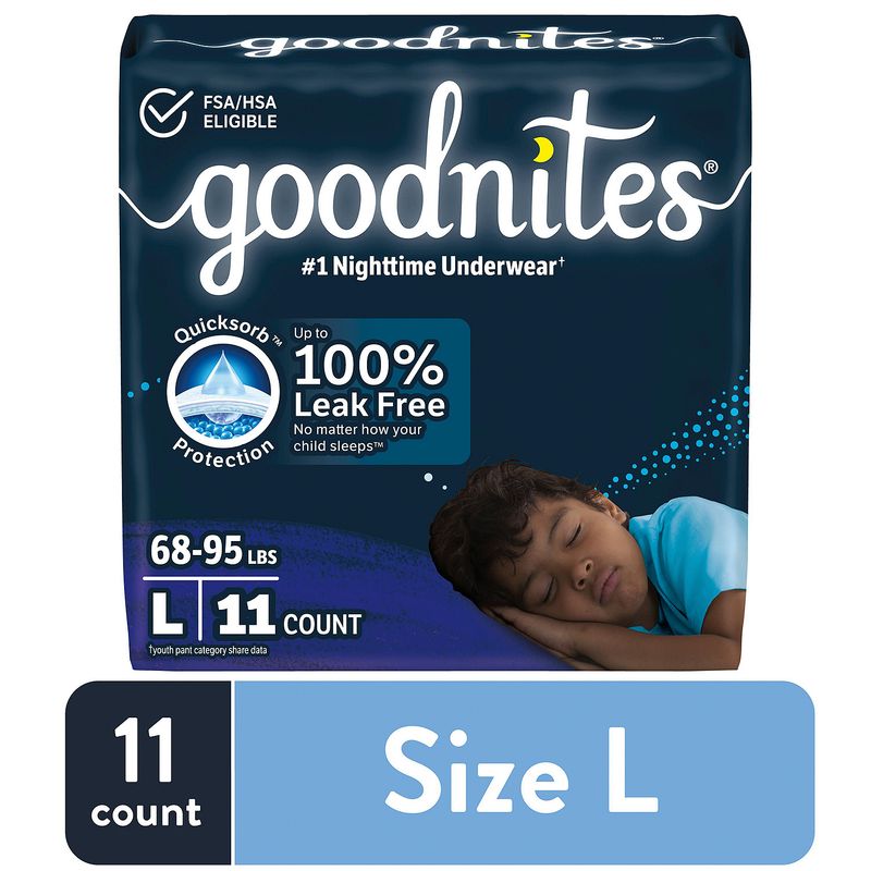 Goodnites Boys Nighttime Underwear, Sizes 10-12, L, 68-95 lbs, 11 count