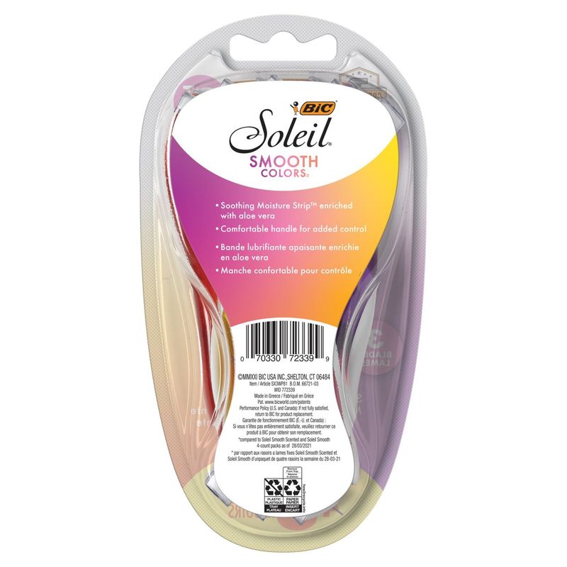 BIC Soleil Smooth Colors 3 Blades Razors Value Pack, 8 count
