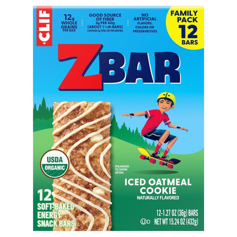 Clif ZBar Iced Oatmeal Cookie Soft-Baked Energy Snack Bars Family Pack, 1.27 oz, 12 count