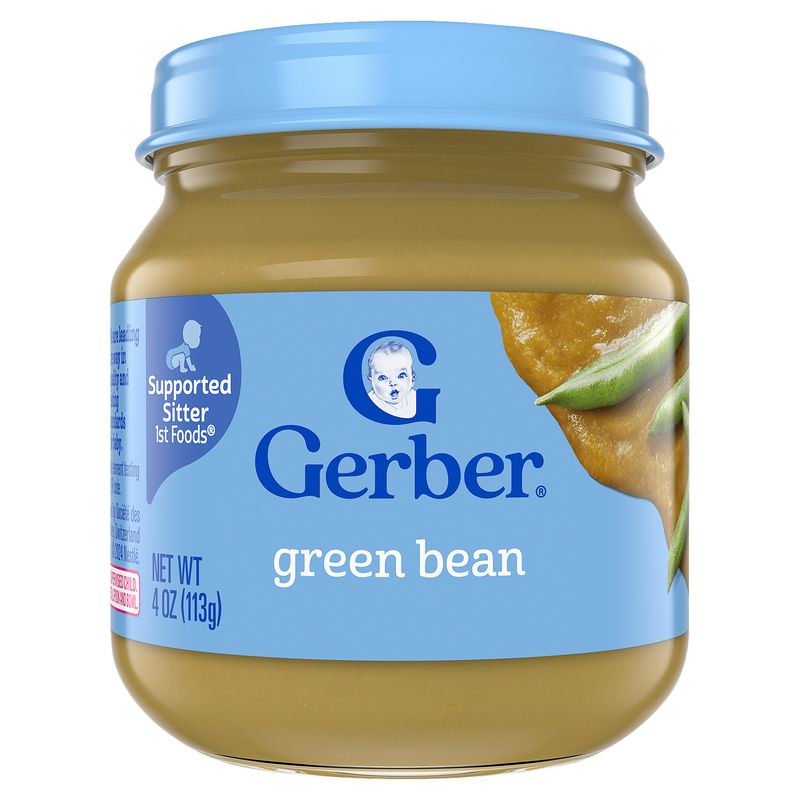 Gerber 1st Foods Green Bean Baby Food, Supported Sitter, 4 oz