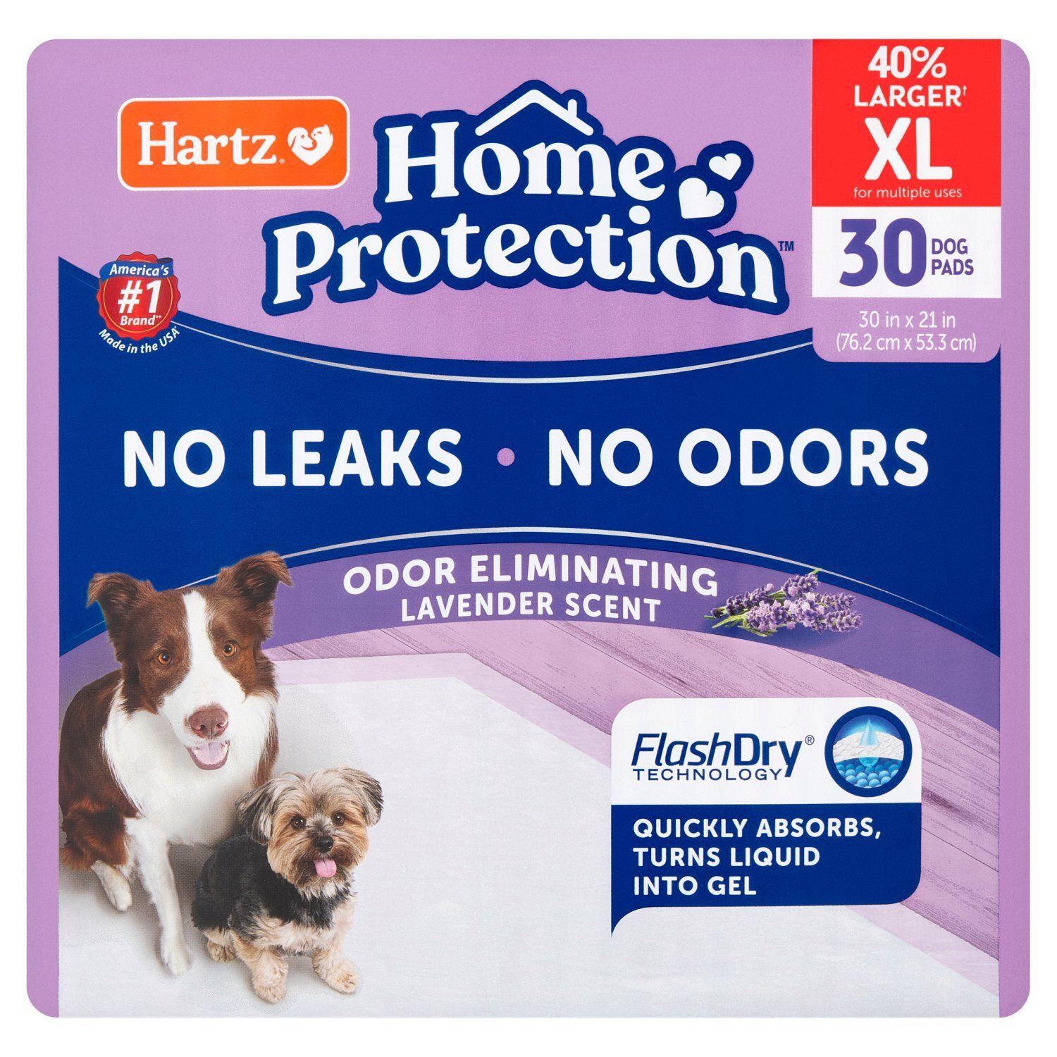 Hartz Home Protection Odor Eliminating Lavender Scent Dog Pads, XL, 30 count