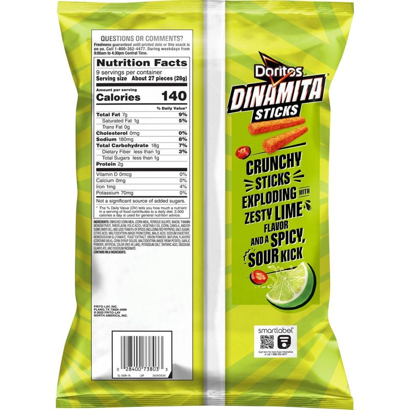 Doritos Dinamita Sticks Corn Snacks Tangy Fiery Lime 9 Oz