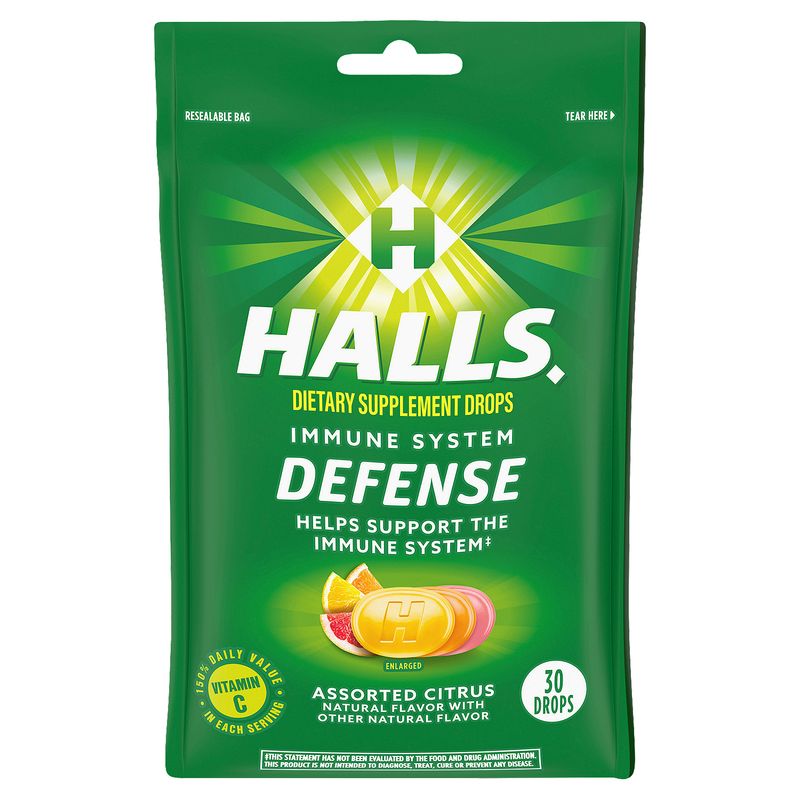 HALLS Defense Assorted Citrus Vitamin C Drops, Dietary Supplement Drops, 30 Drops