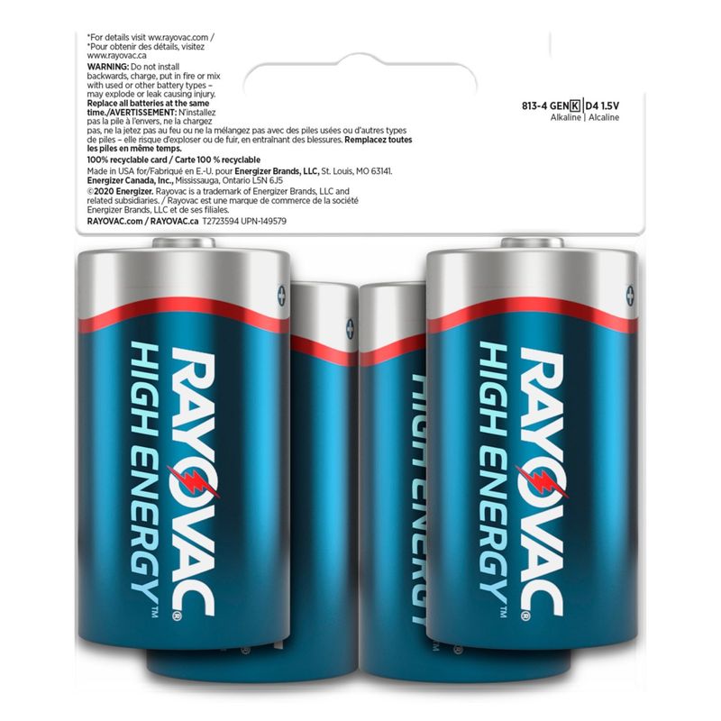 Rayovac High Energy D 1.5V Alkaline Batteries, 4 count