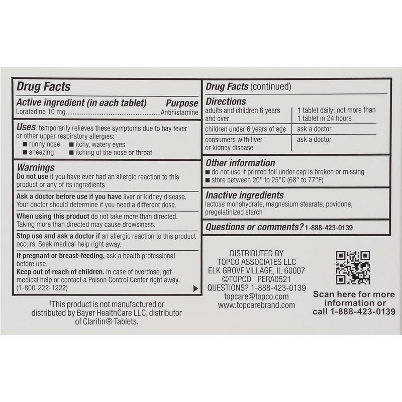 TopCare Allergy Relief Loratadine 10mg Tablets, 70 count