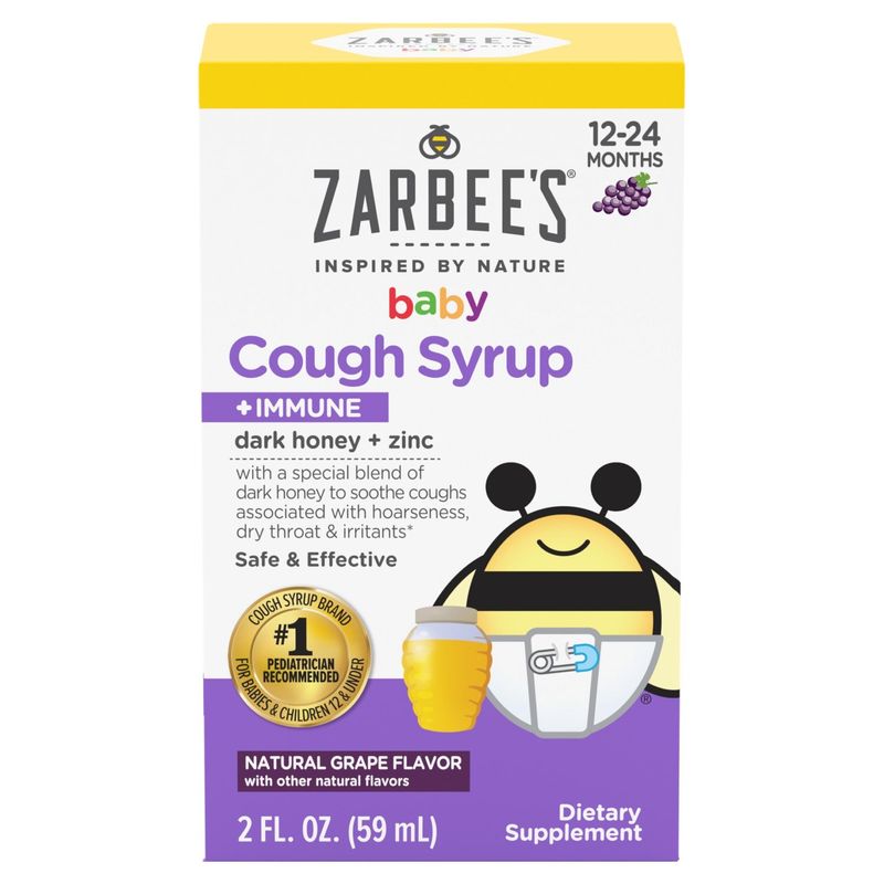 Zarbee's Baby Cough Syrup + Immune Dietary Supplement, 12-24 Months, 2 fl oz