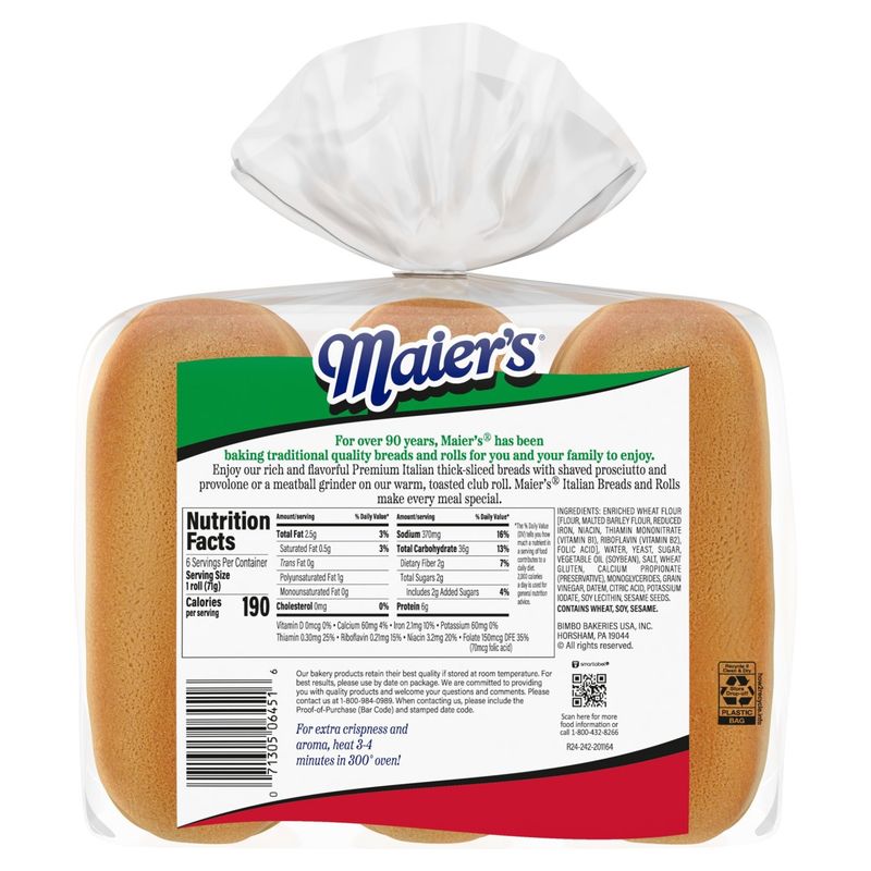 Maier's Premium Italian Steak Rolls, 6 count, 15 oz