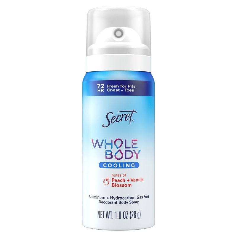 Secret Whole Body Cooling Deodorant for Women, Peach &amp; Vanilla Scent, Aluminum Free Deodorant Spray