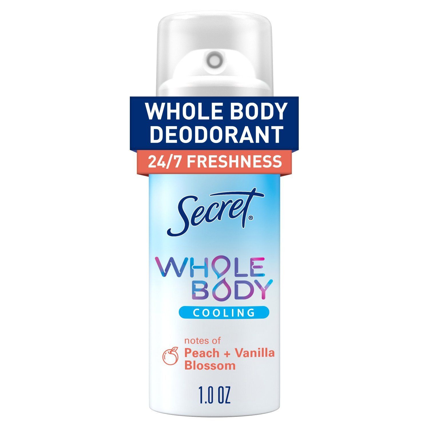 Secret Whole Body Cooling Deodorant for Women, Peach &amp; Vanilla Scent, Aluminum Free Deodorant Spray