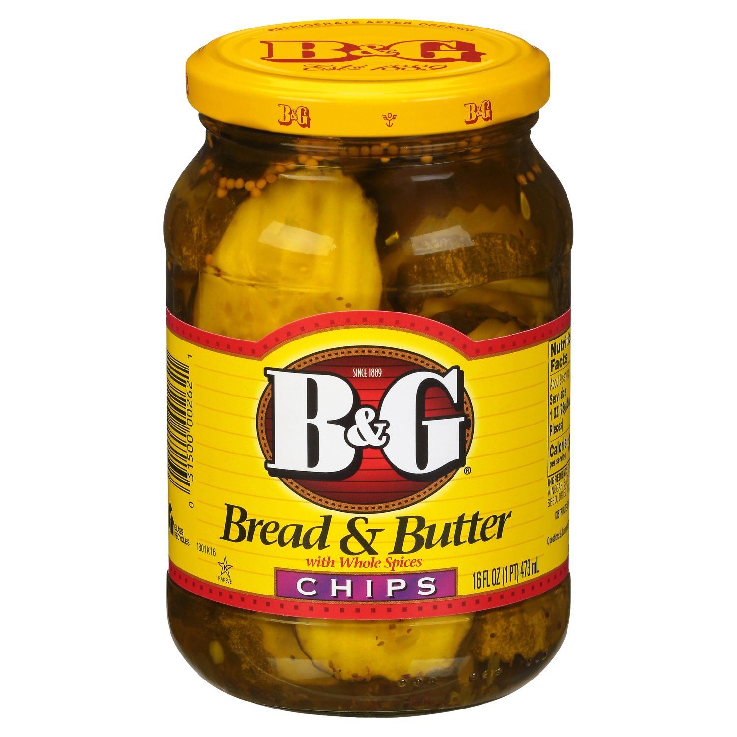 B&amp;G Bread &amp; Butter Chips with Whole Spices Pickles, 16 fl oz