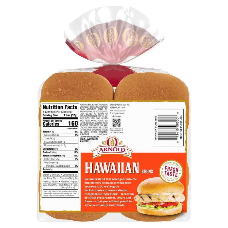 Arnold Hawaiian Buns, 8 count, 1 lb