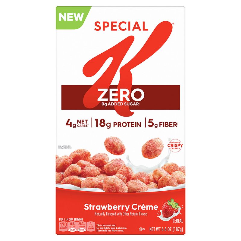 Kellogg's Special K Zero Strawberry Creme Breakfast Cereal, Protein Breakfast, 6.6 oz Box