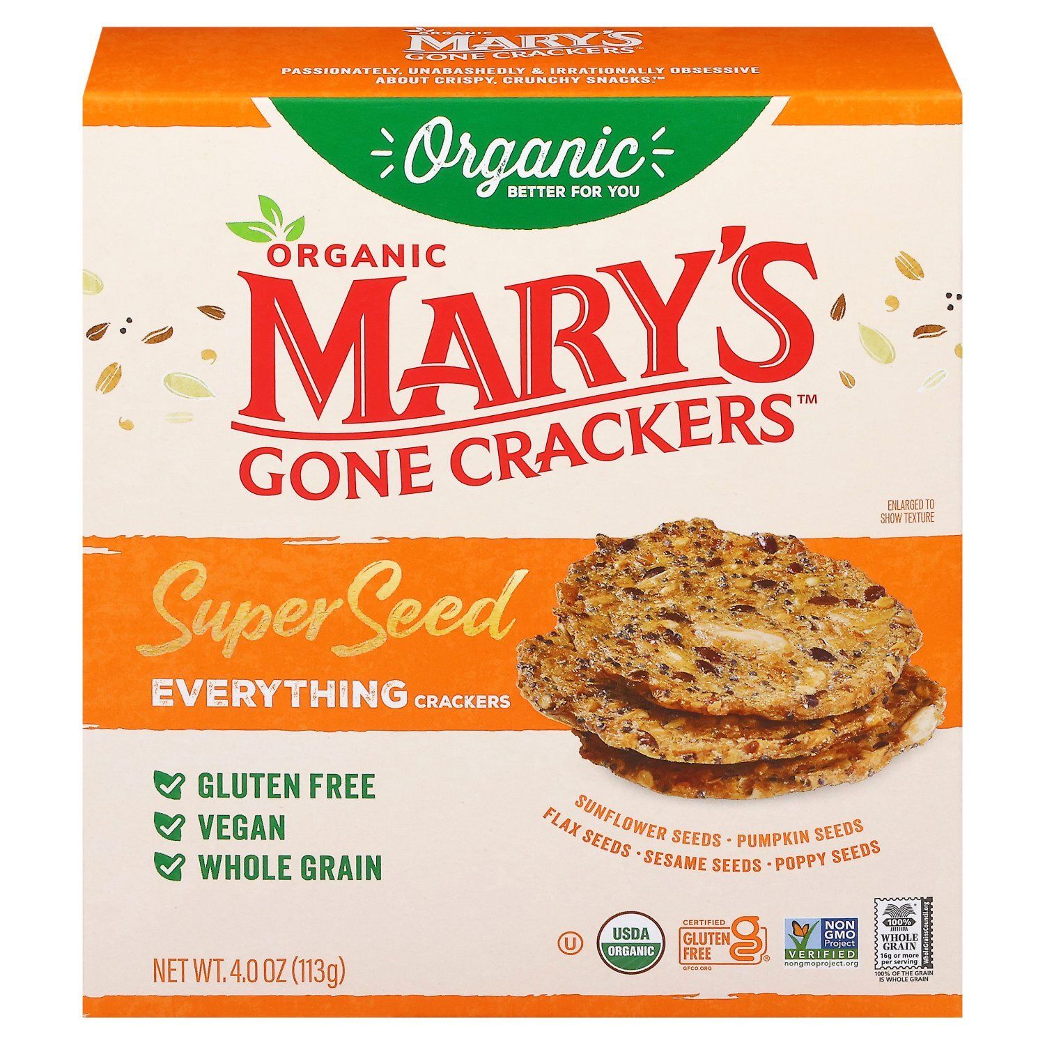 Mary's Gone Crackers Organic Super Seed Everything Crackers, 4.0 oz
