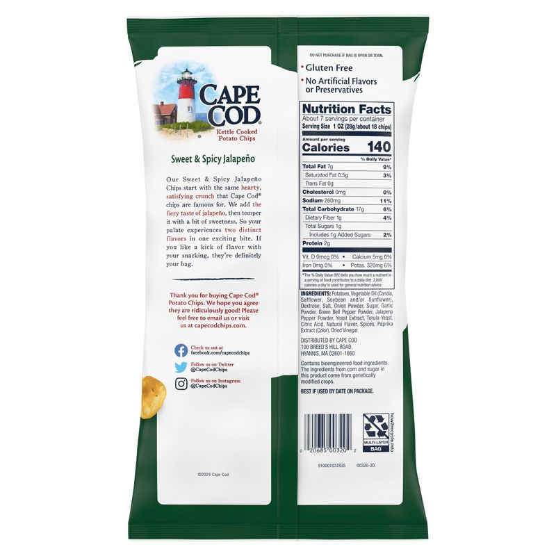 Cape Cod Sweet &amp; Spicy Jalapeño Kettle Cooked Potato Chips, 7.5 oz