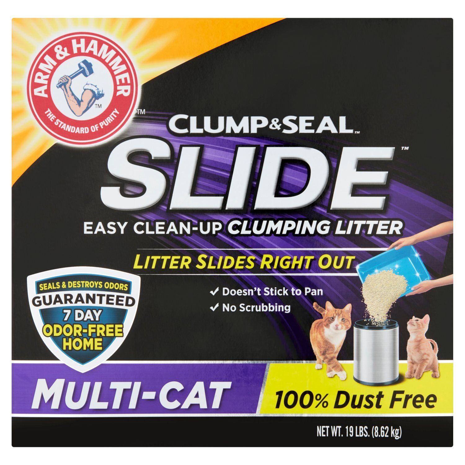 Arm &amp; Hammer Clump &amp; Seal Slide Multi-Cat Easy Clean-Up Clumping Litter, 19 lbs