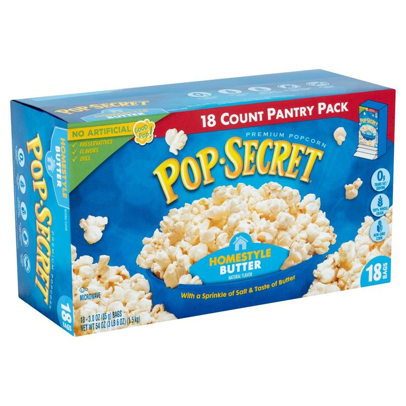 Pop Secret Homestyle Butter Microwave Premium Popcorn Pantry Pack, 3.0 oz, 18 count