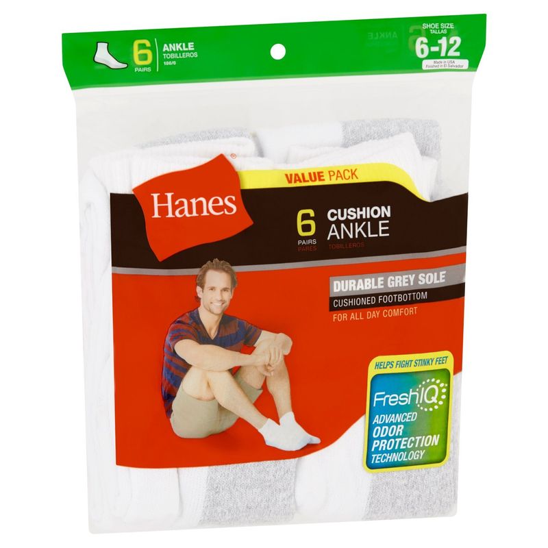 Hanes Cushion Ankle Socks Value Pack, 6-12, 6 pair