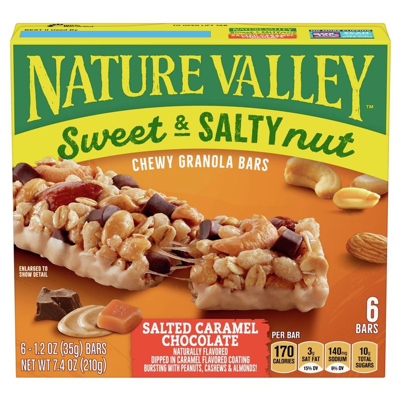 Nature Valley Salted Caramel Chocolate Sweet &amp; Salty Nut Chewy Granola Bars, 1.2 oz, 6 count