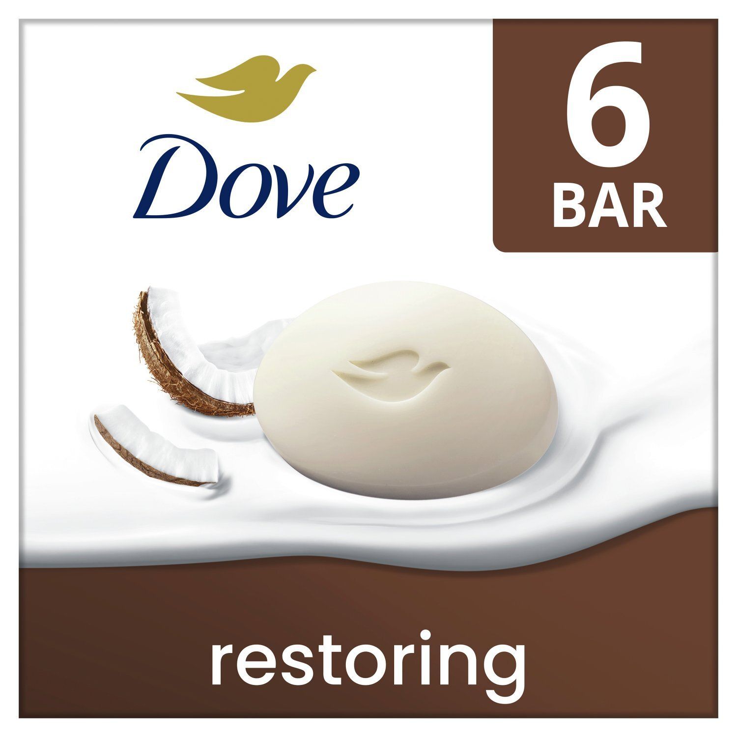 Dove Restoring Beauty Bar with Coconut &amp; Cocoa Butter, 3.75 oz, 6 count
