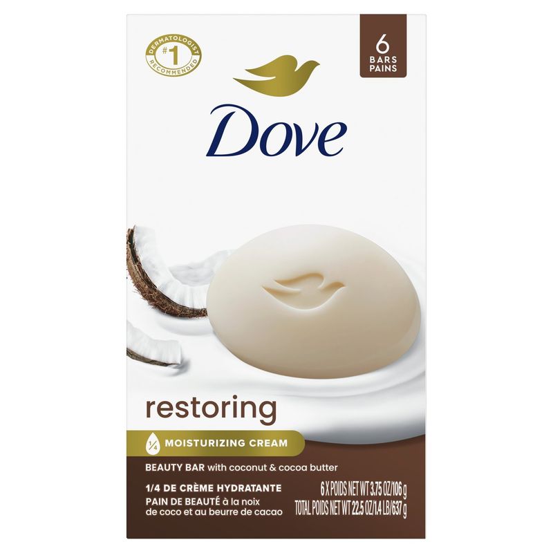 Dove Restoring Beauty Bar with Coconut &amp; Cocoa Butter, 3.75 oz, 6 count