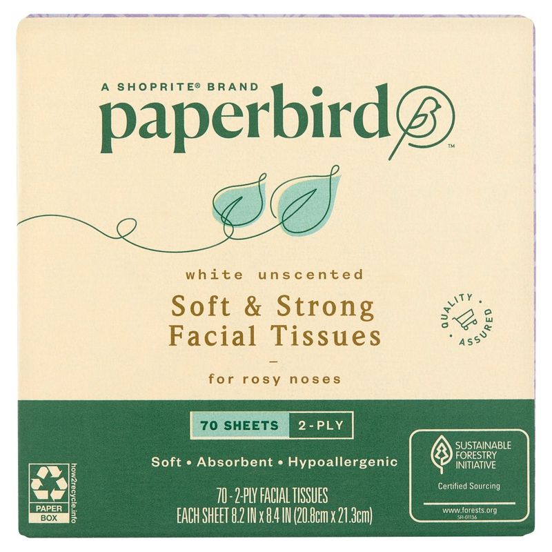 Paperbird White Unscented Soft &amp; Strong Facial Tissues, 70 count