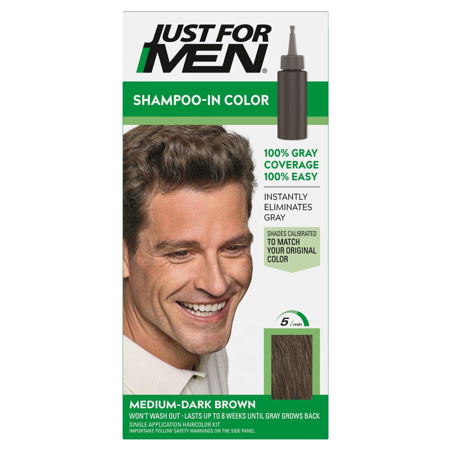 Just for Men Shampoo-In Color H-40 Medium-Dark Brown Haircolor Kit, Single Application