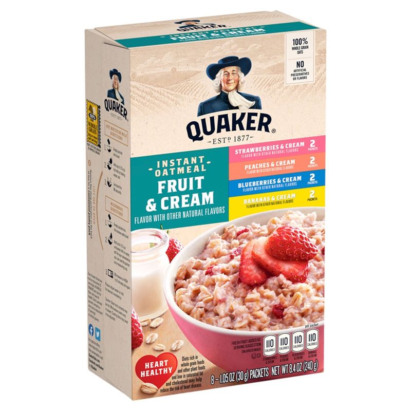 Quaker Instant Oatmeal Fruit &amp; Cream Variety Pack 1.05 Oz 8 Count