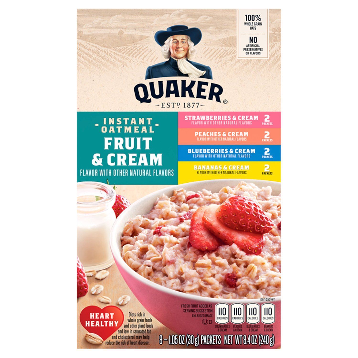 Quaker Instant Oatmeal Fruit &amp; Cream Variety Pack 1.05 Oz 8 Count