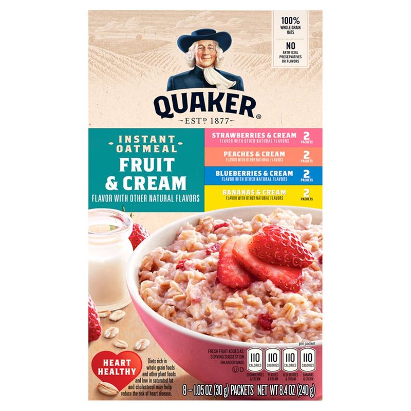 Quaker Instant Oatmeal Fruit &amp; Cream Variety Pack 1.05 Oz 8 Count