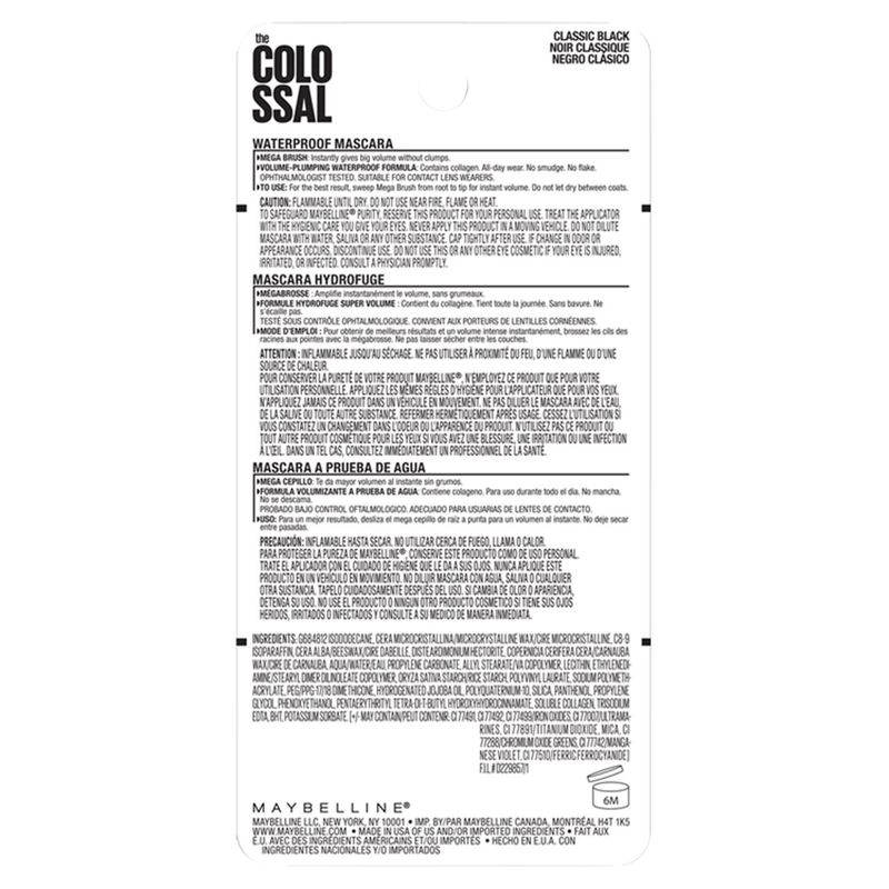 Maybelline New York The Colossal 241 Classic Black Waterproof Mascara, .27 fl oz