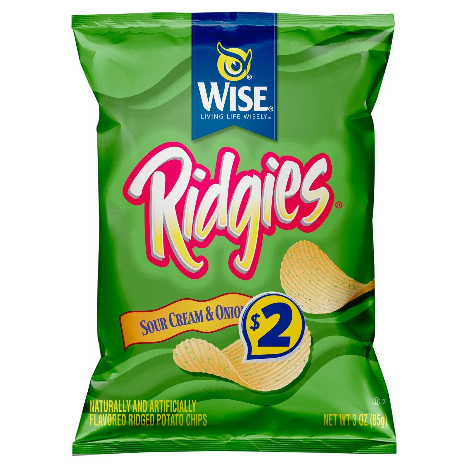 Wise Ridgies Sour Cream &amp; Onion Potato Chips, 3 oz