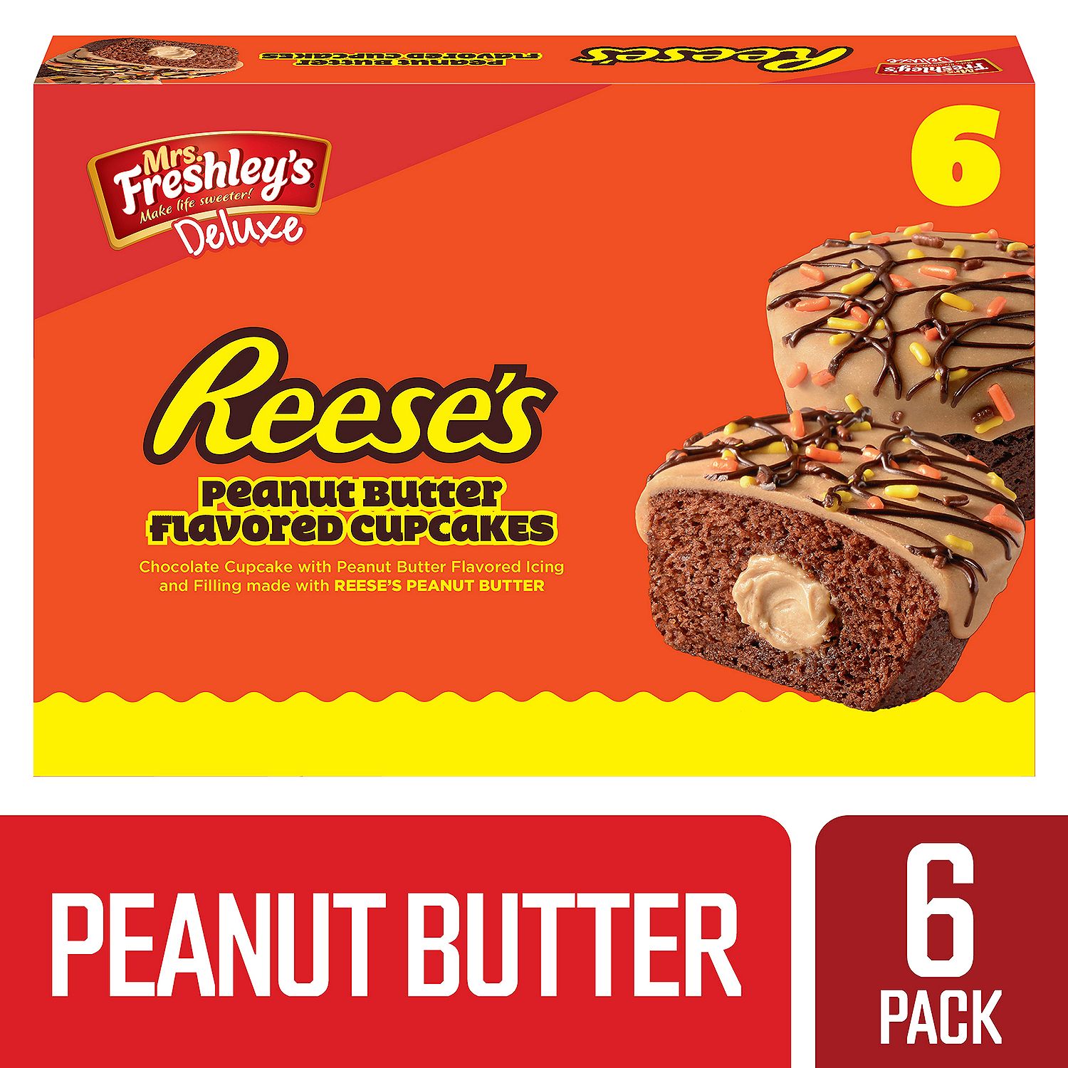 Mrs. Freshley's Reese's Peanut Butter Flavored Cupcakes, 2.2 oz, 6 count