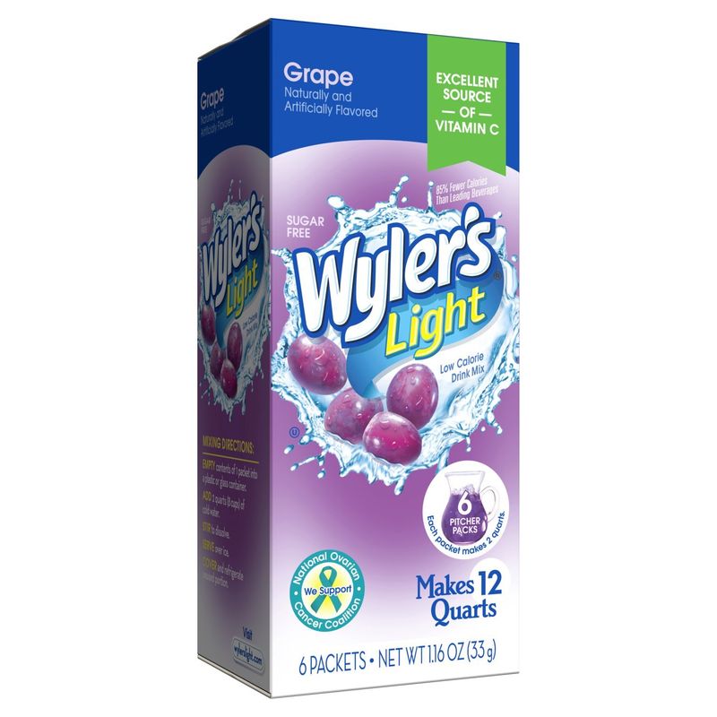 Wyler's Light Grape Low Calorie Drink Mix, 6 count, 1.16 oz