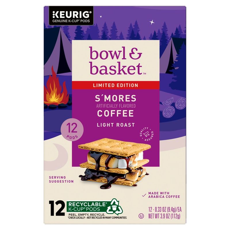 Bowl &amp; Basket Light Roast S'mores Coffee K-Cup Pods Limited Edition, 0.33 oz, 12 count
