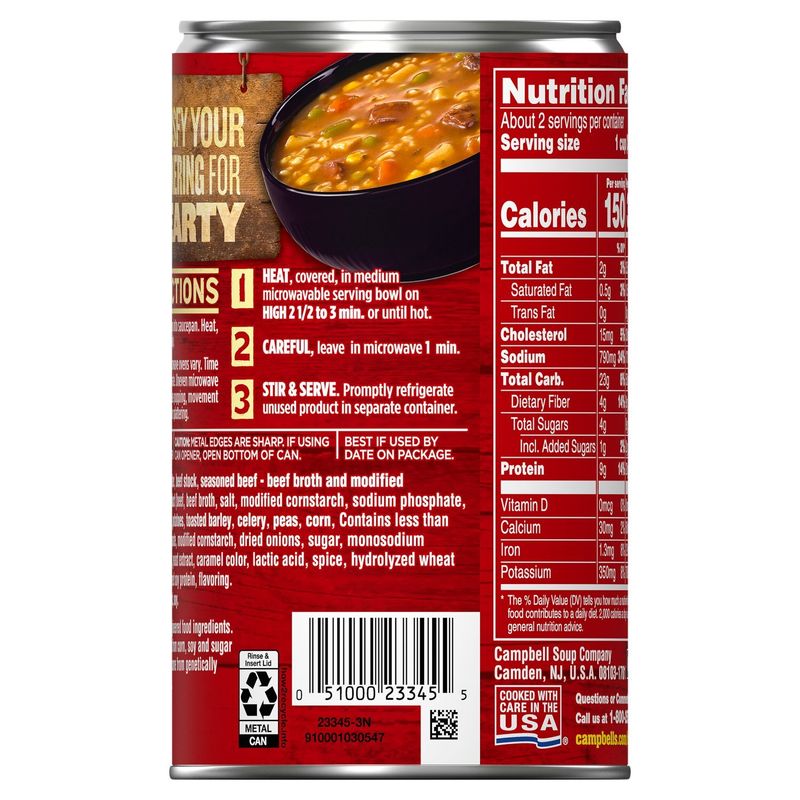 Campbell's Chunky Hearty Beef Barley Soup, 18.8 oz