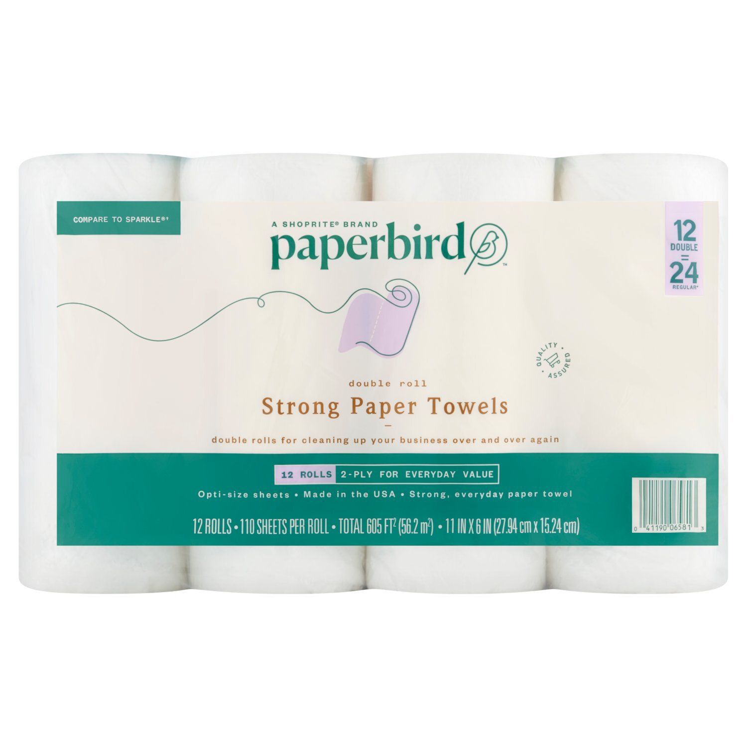 Paperbird Double Roll Strong Paper Towels, 110 sheets per roll, 12 count