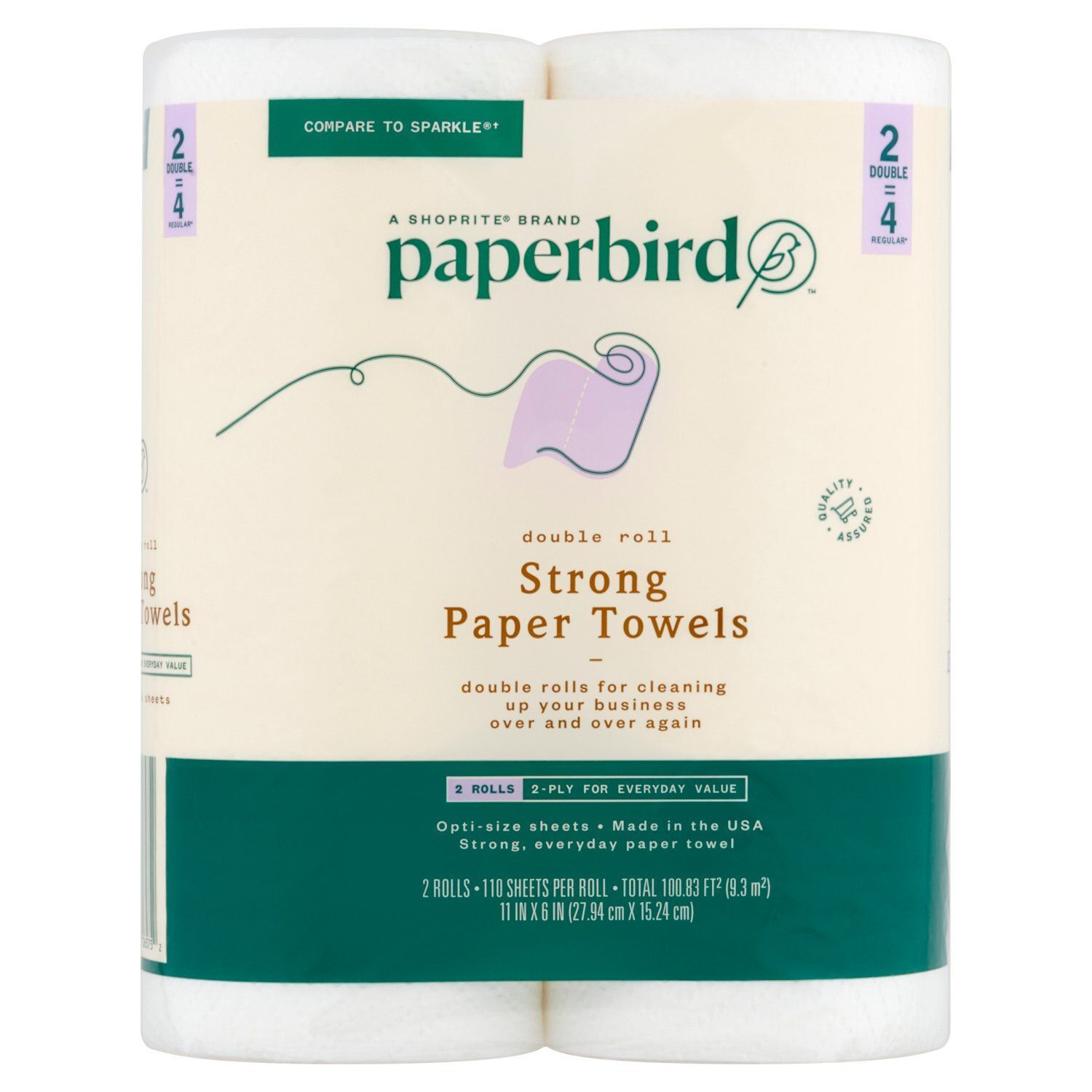 Paperbird Giant Roll Strong Paper Towels, 110 sheets per roll, 2 count