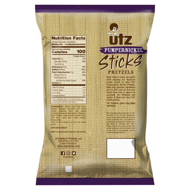 Utz Pumpernickel Sticks Pretzels 14 oz