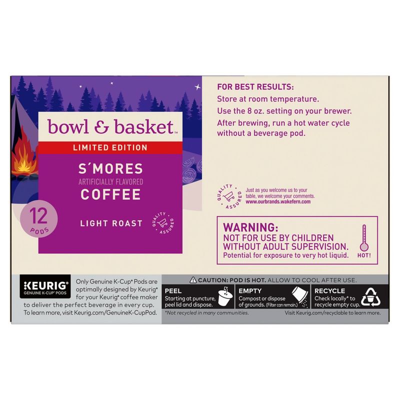 Bowl &amp; Basket Light Roast S'mores Coffee K-Cup Pods Limited Edition, 0.33 oz, 12 count