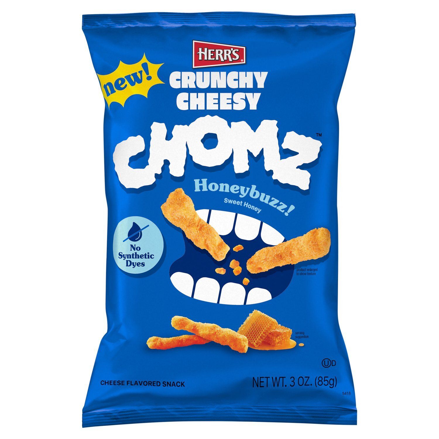 Herr's Chomz Crunchy Cheesy Honeybuzz! Sweet Honey Cheese Flavored Snack, 3 oz